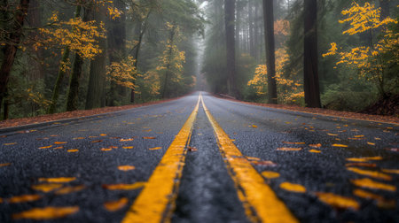 road in autumn forest.の素材