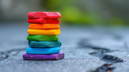 stack of colorful chalk.の素材