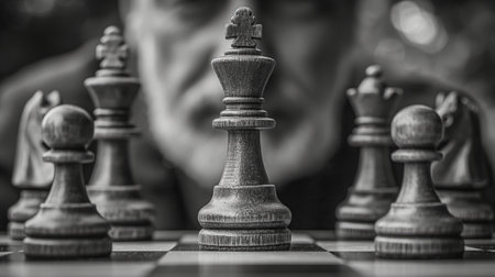 black and white chess pieces.の素材