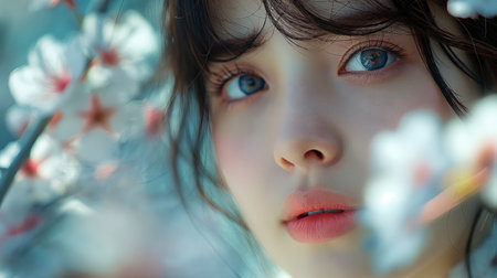 close up of beautiful woman face.の素材