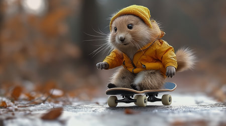 Ottor riding a skateboard.の素材