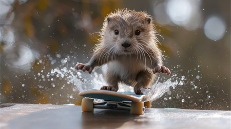 Ottor riding a skateboard.の素材