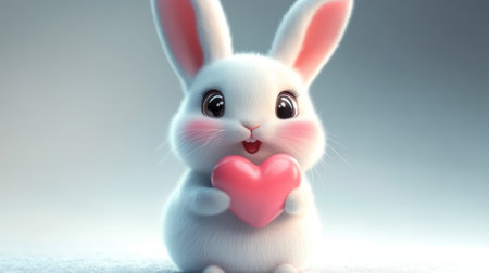 Cute white rabbit with heart. Valentine's day concept. 3d renderingの素材
