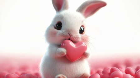 Cute white rabbit with heart, valentine's day conceptの素材