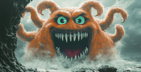 Scary monster with big eyes. Halloween concept. 3D Renderingの素材