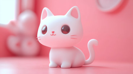 Cute white cat on pink background. Minimalistic concept.の素材