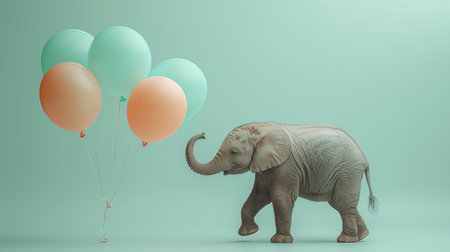 happy baby elephant with balloons.の素材
