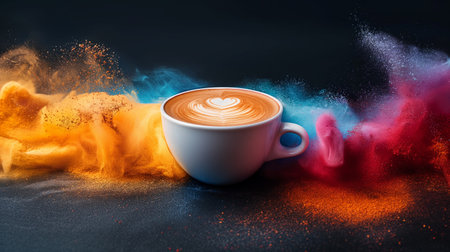 cup of coffee on the colorful background.の素材