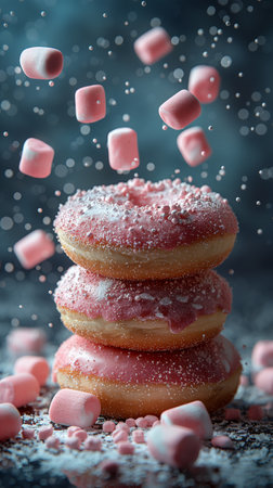 donuts with pink glaze.の素材