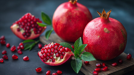 pomegranates on a table.の素材