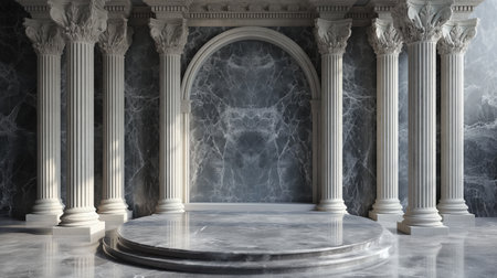 round platform with glass wall panel.の素材