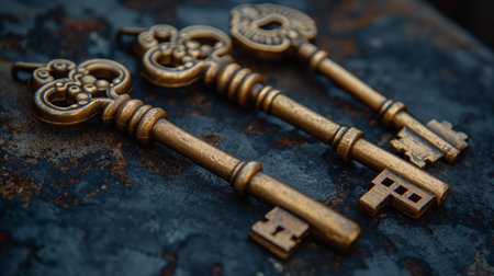 vintage victorian style golden keys.の素材