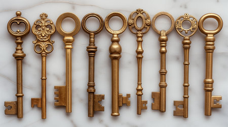 vintage victorian style golden keys.の素材