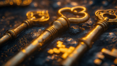vintage victorian style golden keys.の素材