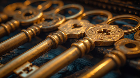 vintage victorian style golden keys.の素材