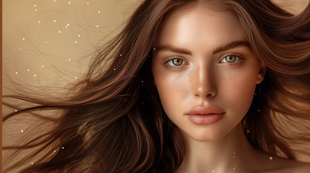 woman with straight long brown shiny hair. Beauty and hair care.の素材