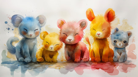 watercolour cute animals.の素材