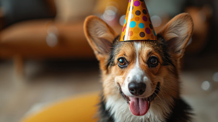 Corgi dog with party hat.の素材