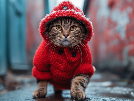 cat wearing a fashionable cloth.の素材