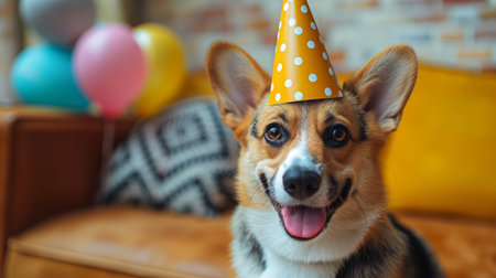 Corgi dog with party hat.の素材
