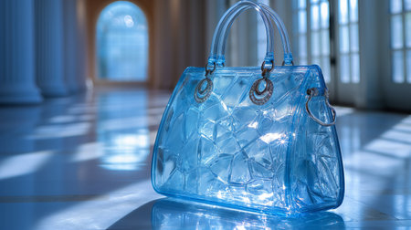 blue glass bag on the fashion background.の素材