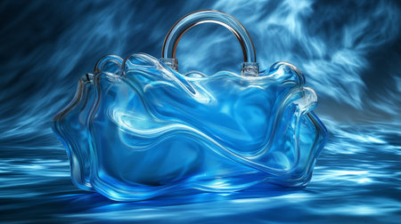 blue glass bag on the fashion background.の素材