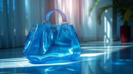 blue glass bag on the fashion background.の素材