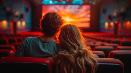 man and woman in a movie theater.の素材