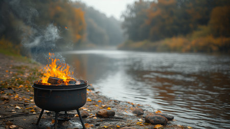 fire near the river.の素材