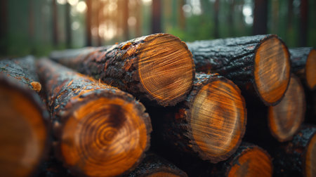 pile of sawn logs in the forest.の素材
