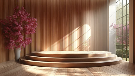 studio with a podium and place for design.の素材