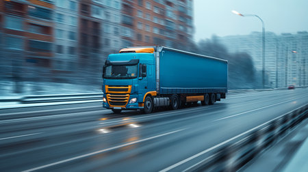 truck on the road with motion blur background.の素材