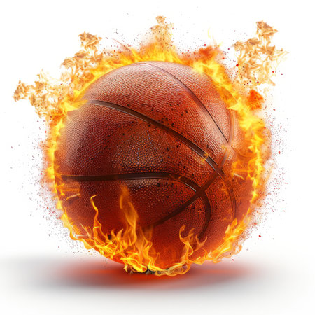 basketball on fire isolated on a white background.の素材