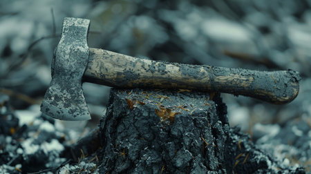 woodcutter's axe on a stump.の素材