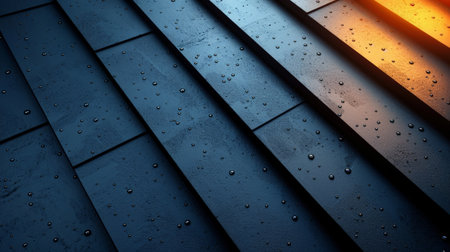 Abstract background with black lines and geometric shapes, dark blue gradient, modern minimalist style, sharp edges, light reflection on the surface of the metal strips.の素材