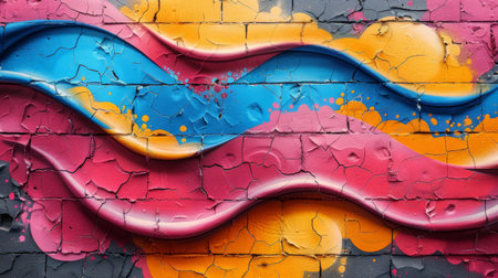 Abstract graffiti art on a brick wall.の素材