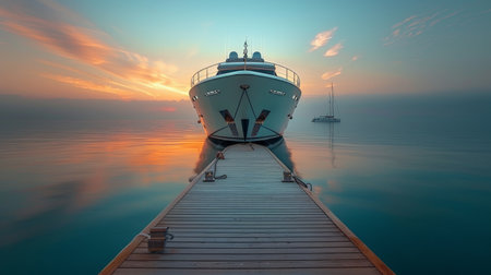 blurry retro filtered photo of a luxury yacht tied to a pier.の素材