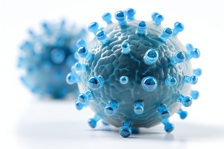 macro close up of round bacteria with spikes.の素材