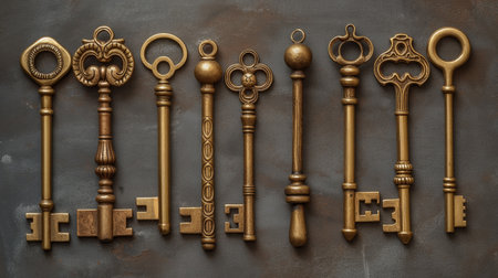 vintage victorian style golden keys.の素材
