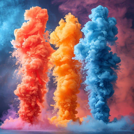 colorful smoke explosions.の素材