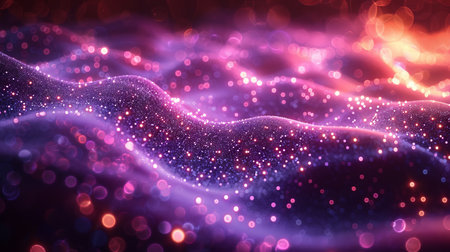 digital purple particles wave and light abstract background.の素材