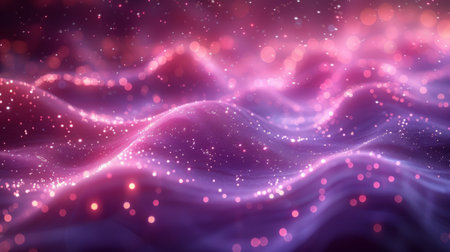 digital purple particles wave and light abstract background.の素材