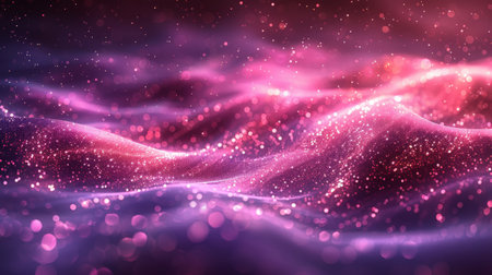 digital purple particles wave and light abstract background.の素材