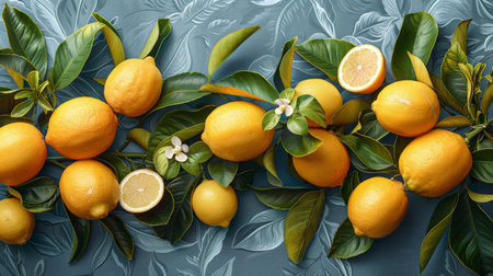 lemons on the blue background.の素材