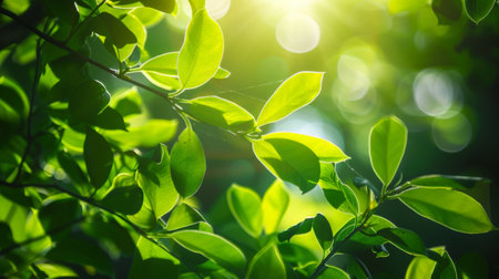 Fresh green leaves in sunlight.の素材