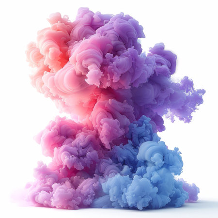 colorful smoke explosions isolated on white.の素材