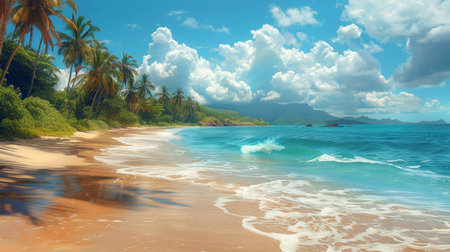 Tropical beach with palm trees.の素材