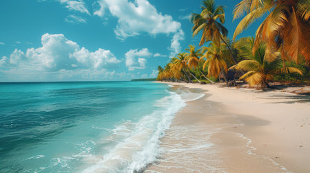 Tropical beach with palm trees.の素材