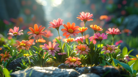 miniature garden with flowers bloom.の素材