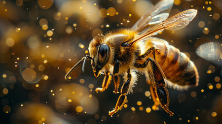 close up of bees with honeycomb.の素材